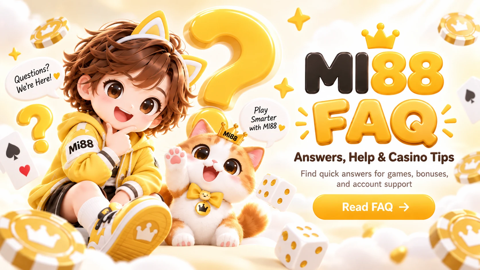 MI88 FAQ banner with answers and account support
