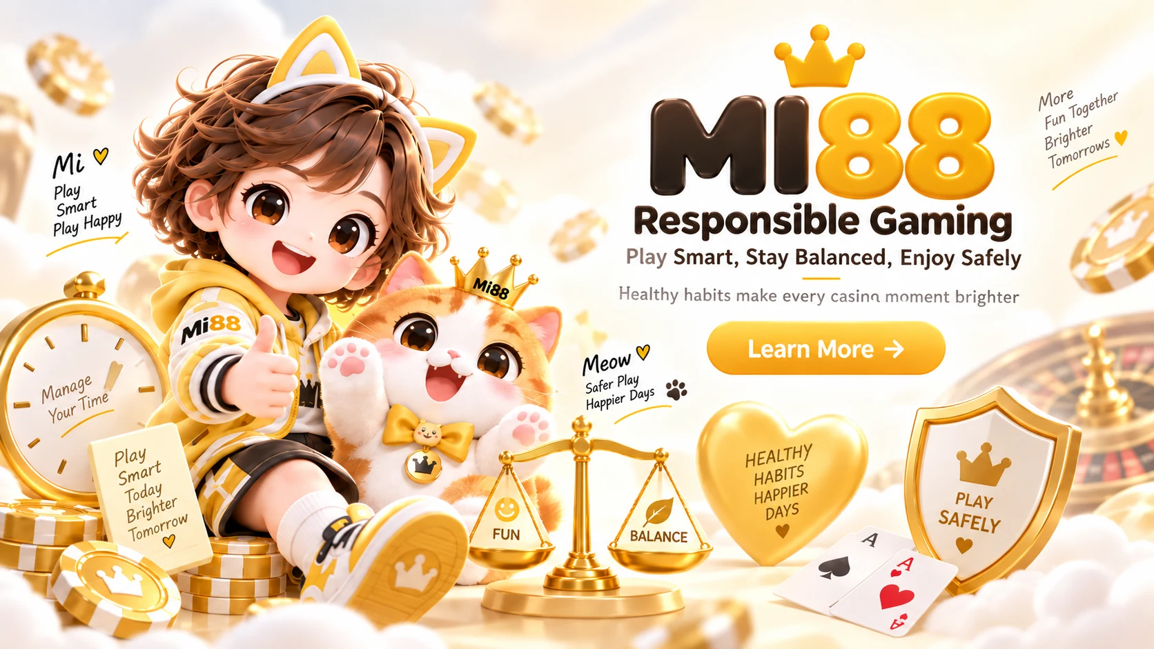 MI88 Responsible Gaming banner with balance and play safely message
